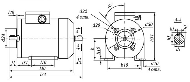 Чертеж электродвигателя с фланцем
