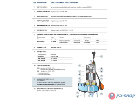 Насос фекальный Pedrollo BC15/50 кабель 10м