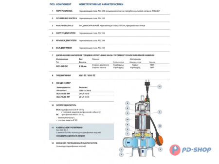Насос фекальный Pedrollo BCm 15/50-MF кабель 10м