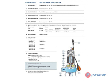 Насос фекальный Pedrollo VXm 15/50-MF кабель 10м