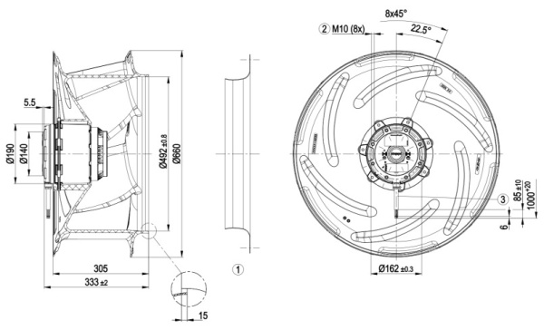Центробежный вентилятор ebmpapst R4D630FB1503