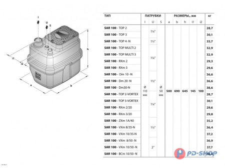 Станция насосная канализационная Pedrollo SAR 100 - Dm 10 10м
